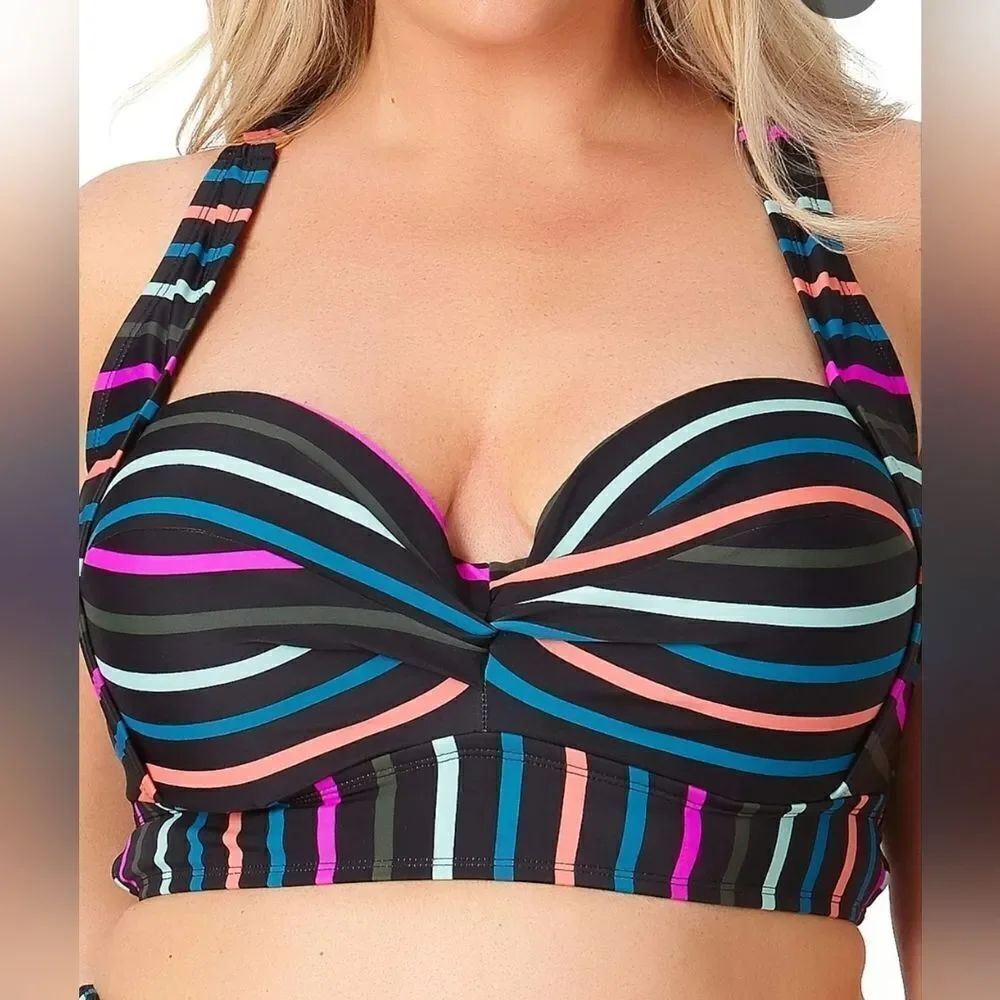 Terra & Sky Size 3X Over the Rainbow Stripe Pushup Women's Top Swimsuit